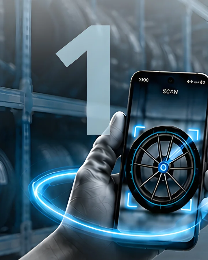 KI-Scan eines Radsatzes: Smartphone erfasst die Reifendaten direkt vor dem Regal